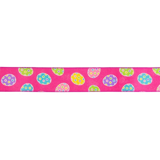 2.5" x 10yd. Pink Easter Egg Design Wired Spring Craft Ribbon